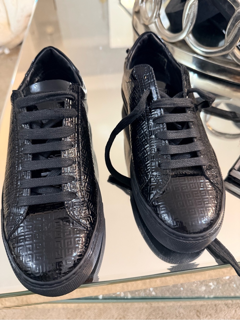 Givenchy Black Patent Embossed Low-Top Sneakers